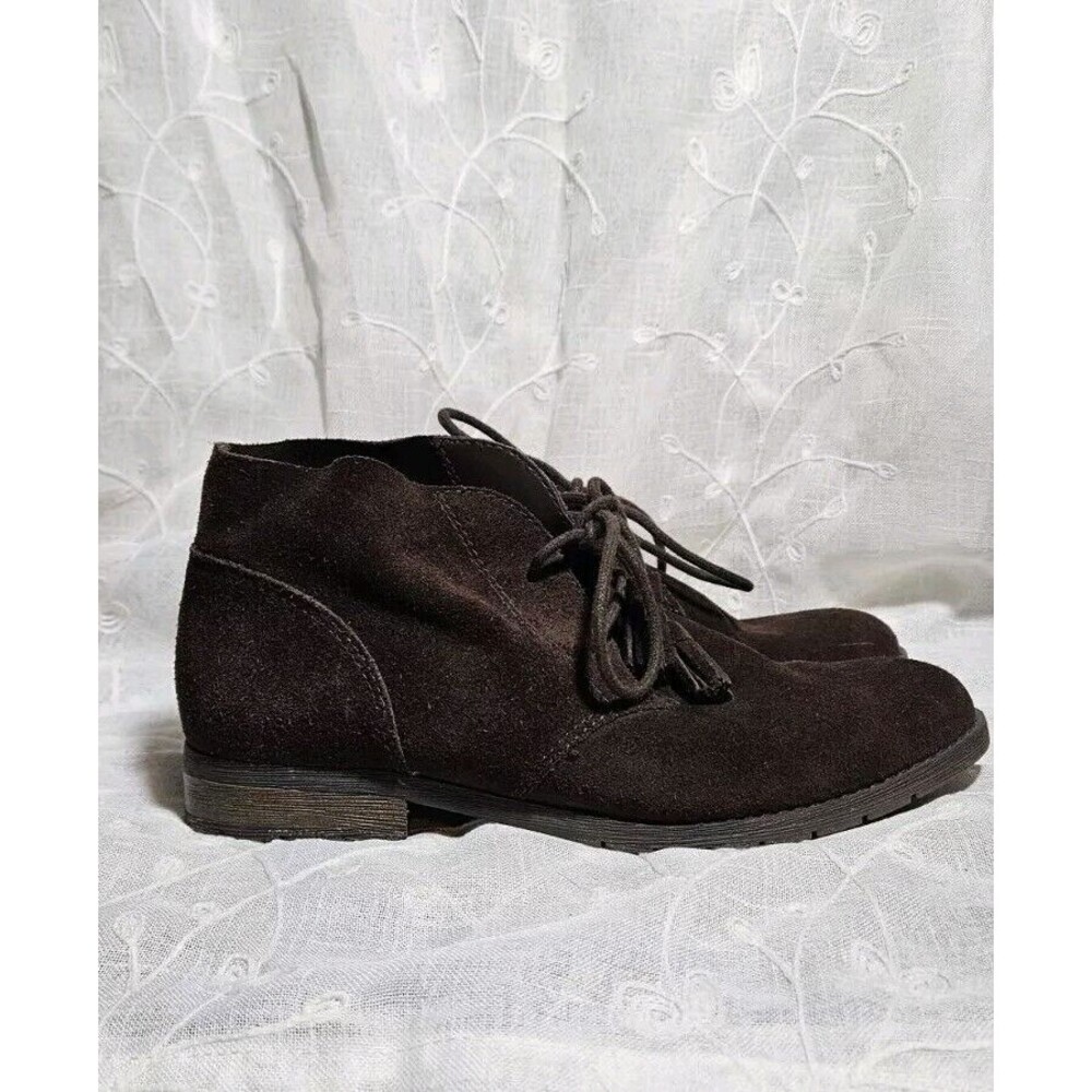 Womens Booties Bjorndal Brown Suede Tassle Lace Up Ankle Boots Size 7.5 Boho